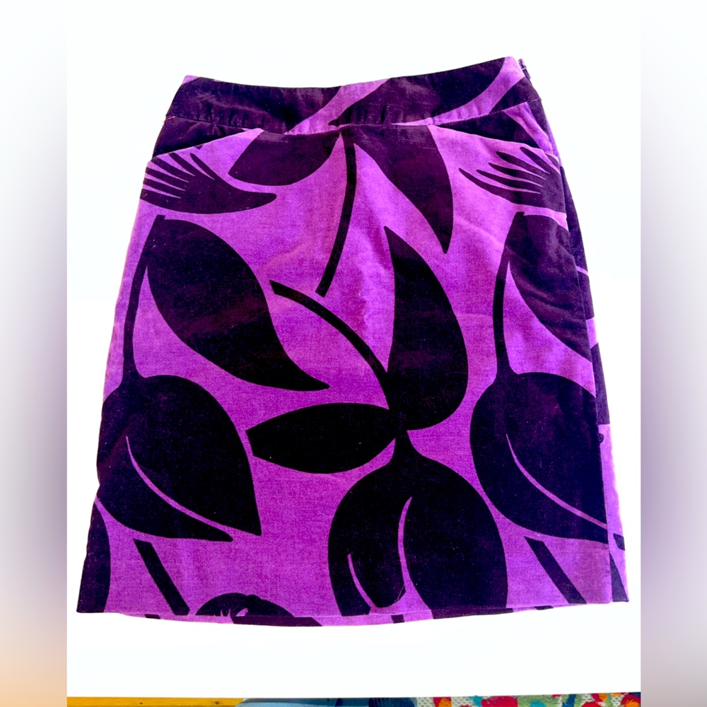 Boden velvet purple Lavendar leaf floral pencil skirt crushed cord straight 2